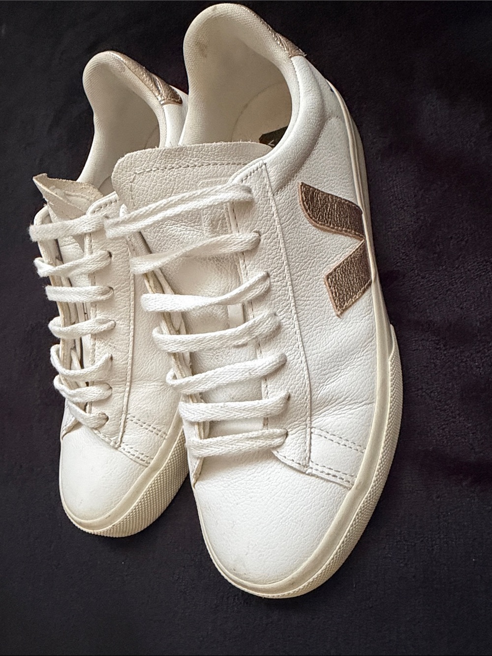 Veja Women’s White Leather Sneakers with Metallic Bronze V